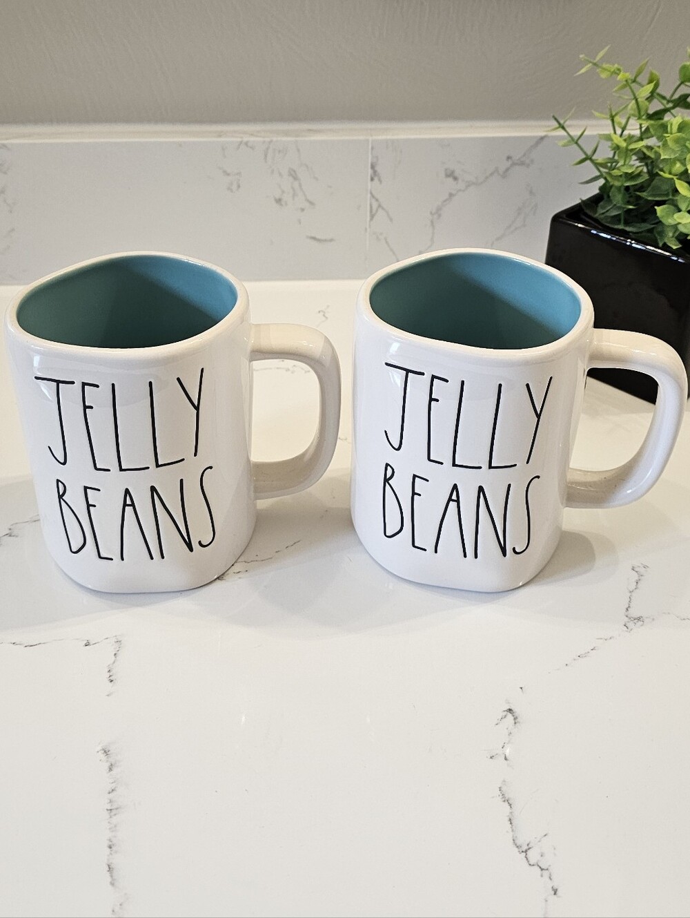 Rae Dunn White 'Jelly Beans' Mugs with Teal Interior